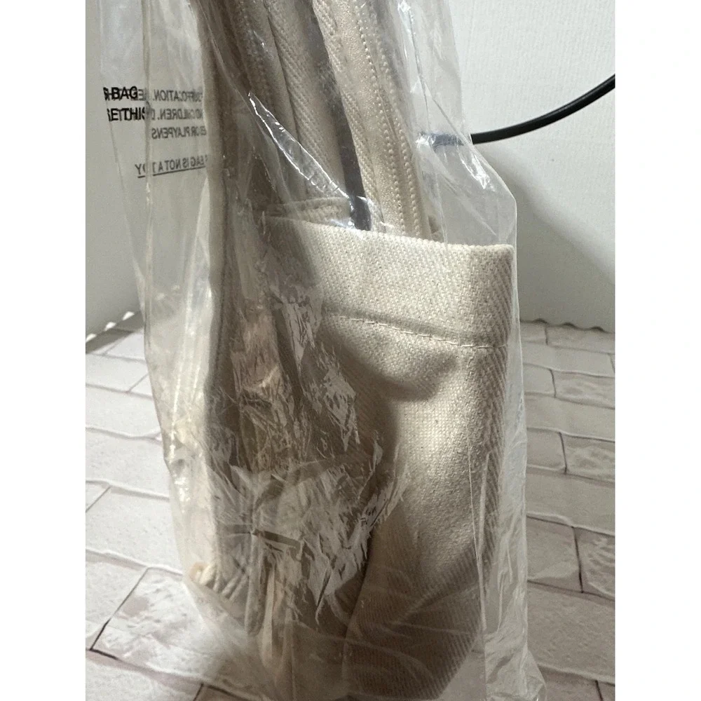 Open Story‎ Canvas Backpack Beige Clear Front Pocket Adjustable Straps New